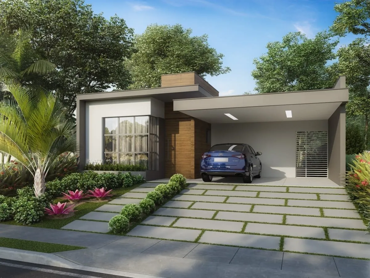 Casa com edícula: fachada de casa térrea com garagem