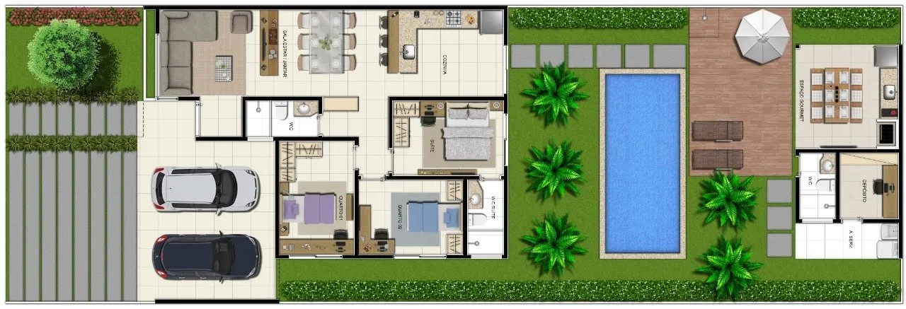 Planta da casa com edícula