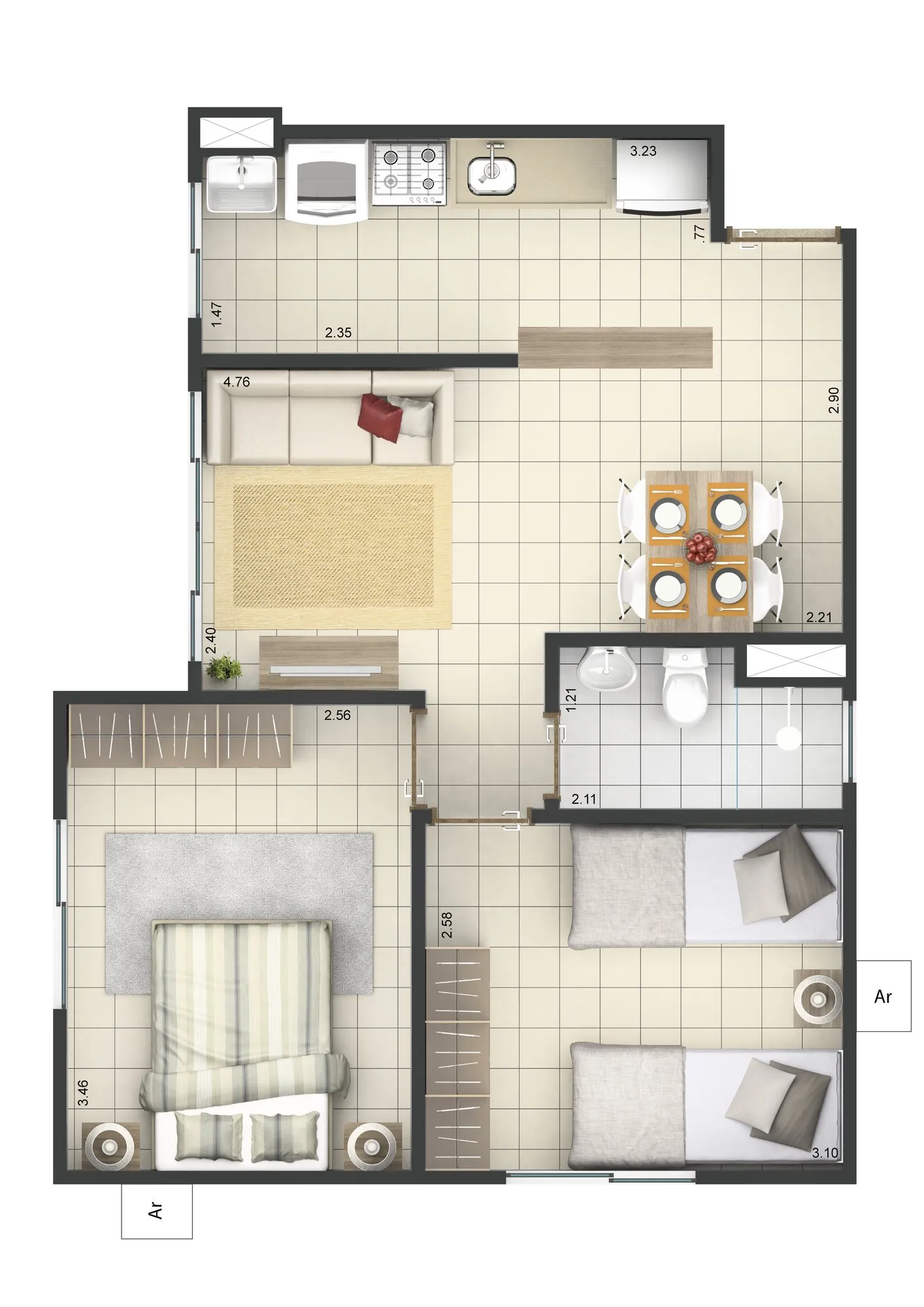 Planta baixa apartamento tipo: Smart Tapajós