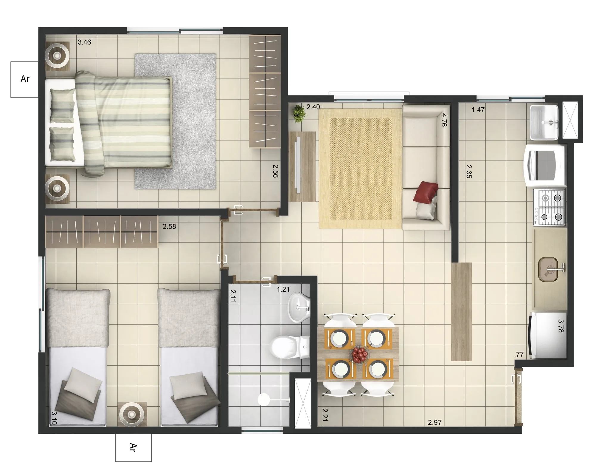 Planta baixa apartamento tipo: Smart Flores