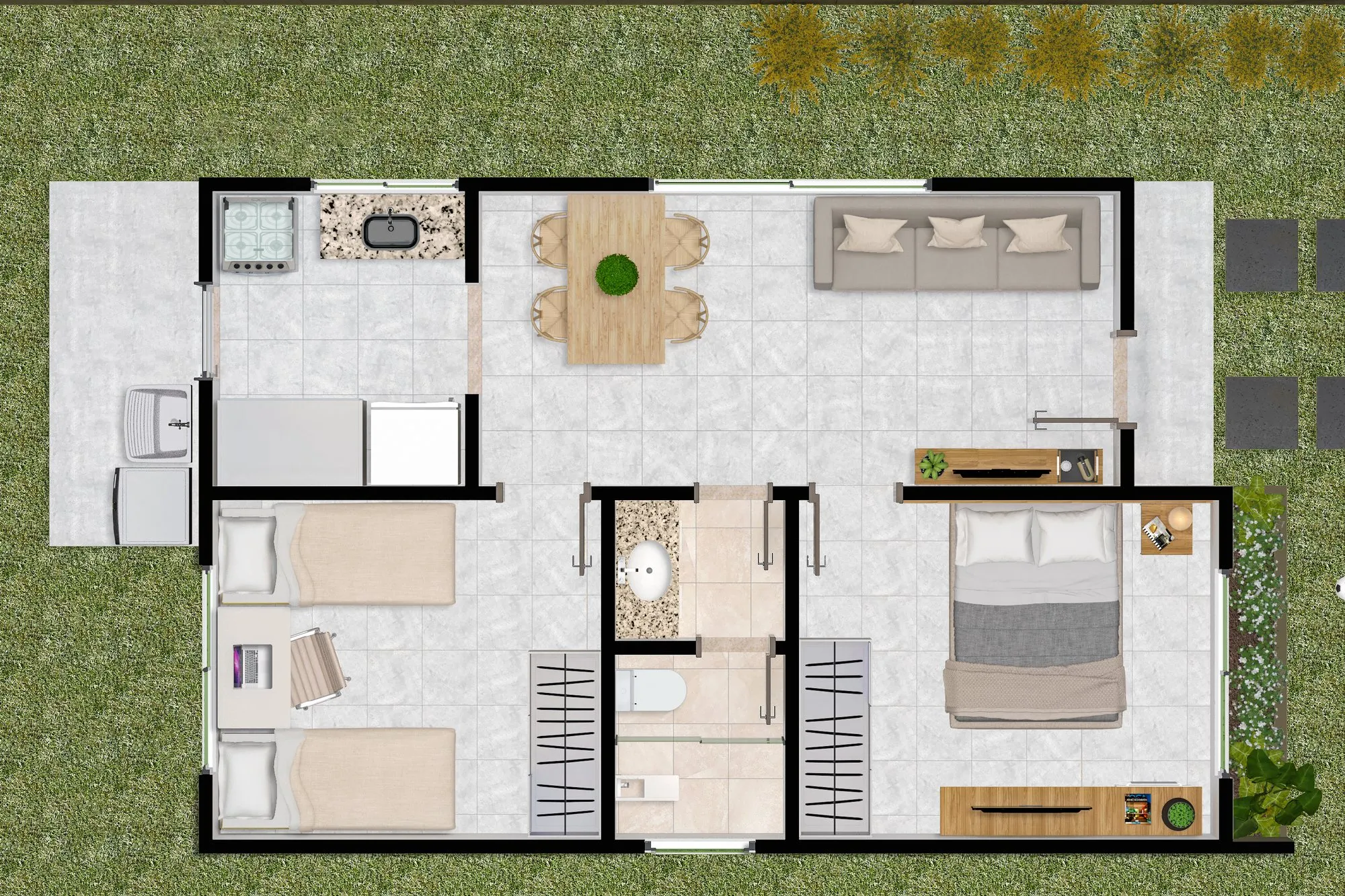 Planta humanizada da casa de 45 m²